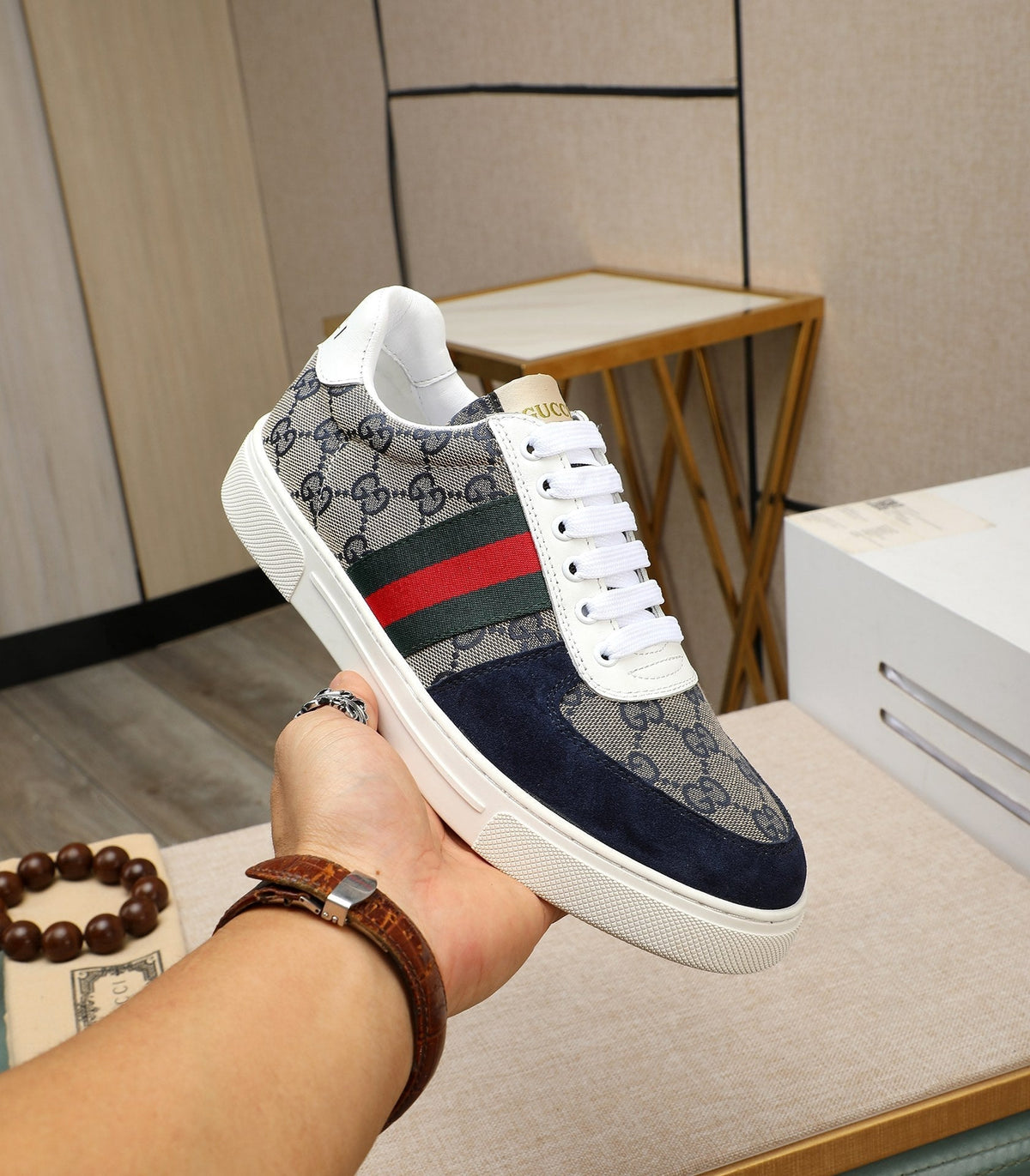 GG Men's Sneaker Blue Suede Canvas 487991