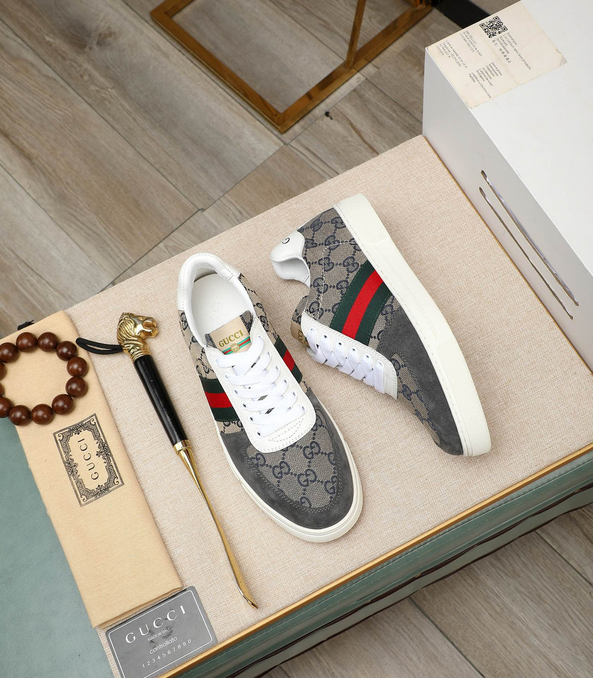 GG Men's Sneaker Grey Suede Canvas 487992