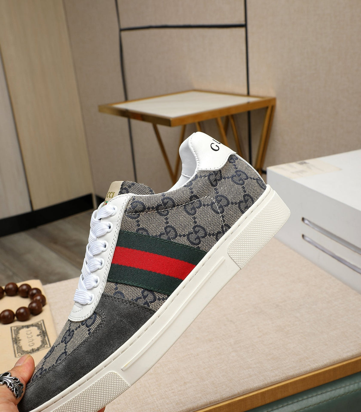 GG Men's Sneaker Grey Suede Canvas 487992
