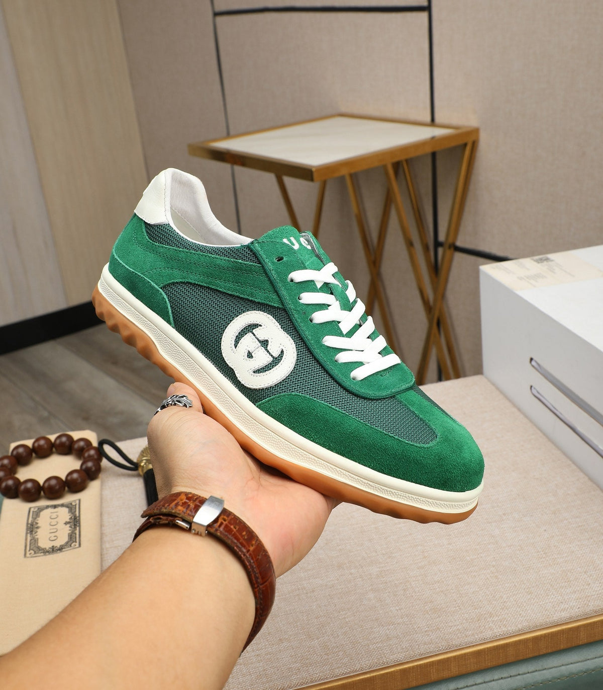 GG Men's G75 Sneaker Green Mesh Suede 270520