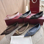 Gucci 2026  Point-Toe Studded Loafer Suede Canvas 941119