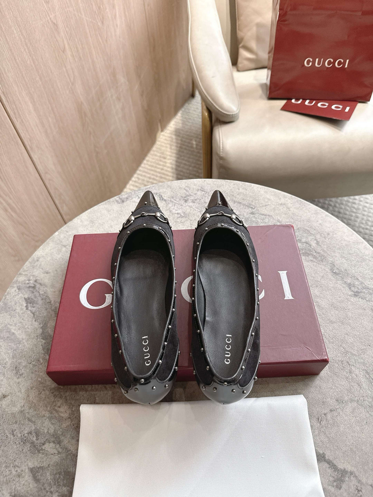 Gucci 2026  Point-Toe Studded Loafer Suede Canvas 941119