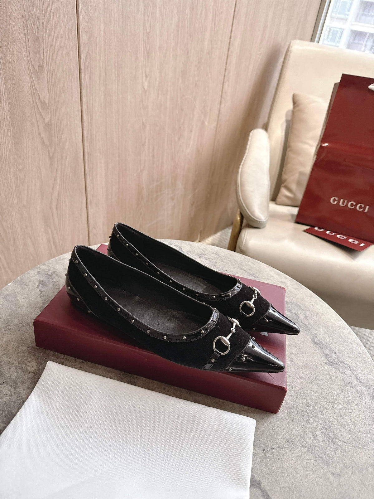 Gucci 2026  Point-Toe Studded Loafer Suede Canvas 941119