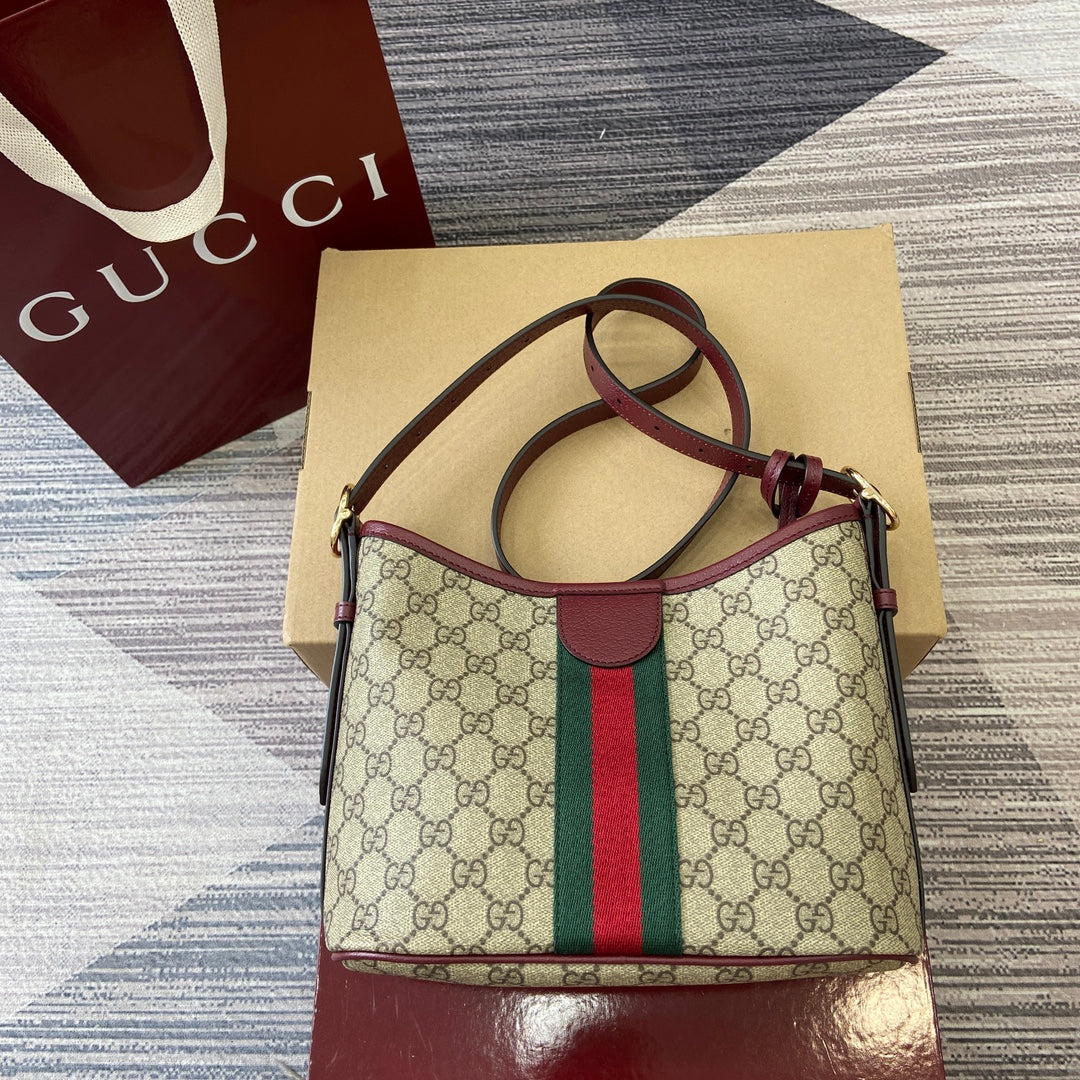 Gucci Ophidia 23cm Bag Beige Anchor red Canvas Leather