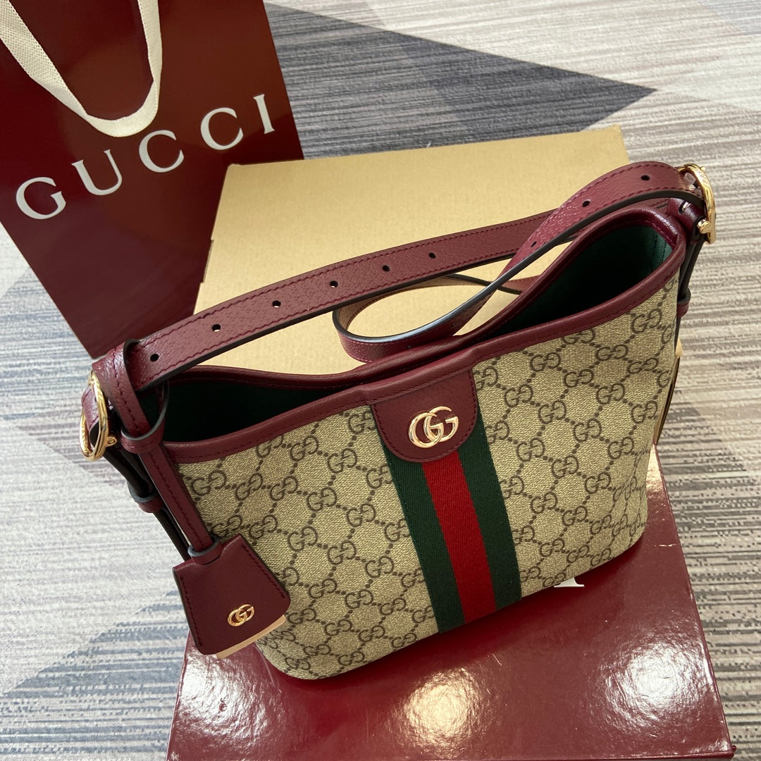 Gucci Ophidia 23cm Bag Beige Anchor red Canvas Leather