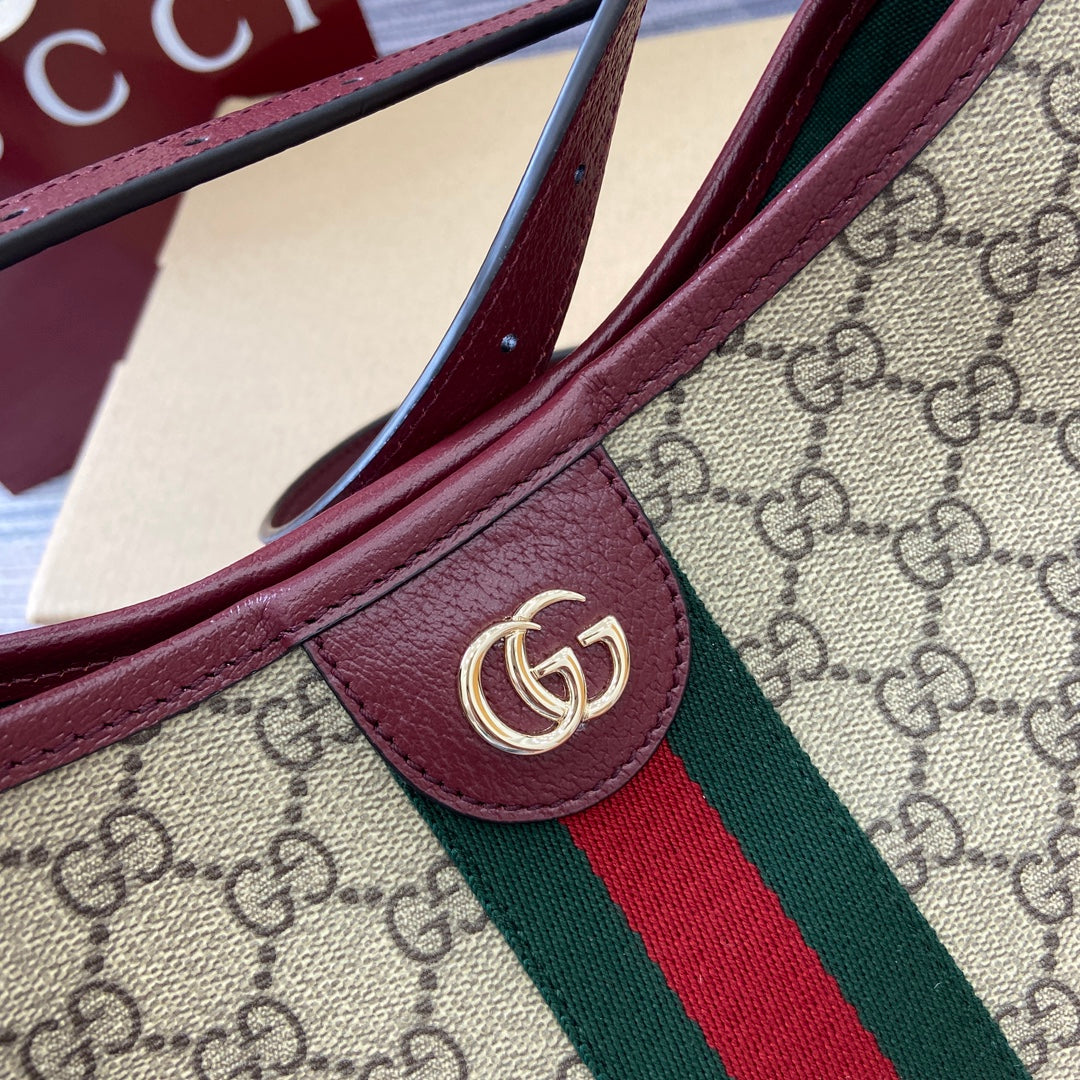 Gucci Ophidia 23cm Bag Beige Anchor red Canvas Leather