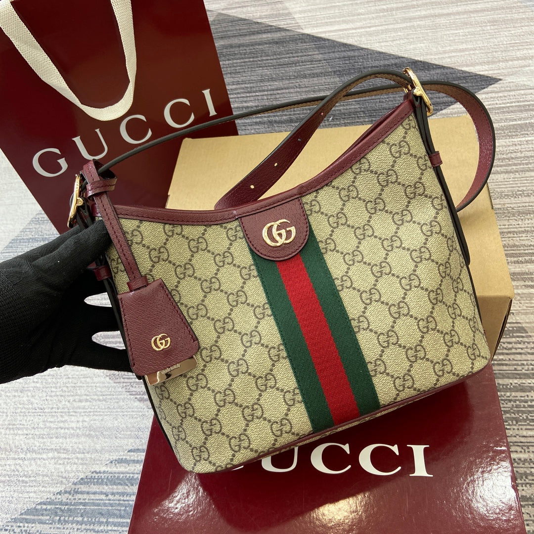 Gucci Ophidia 23cm Bag Beige Anchor red Canvas Leather