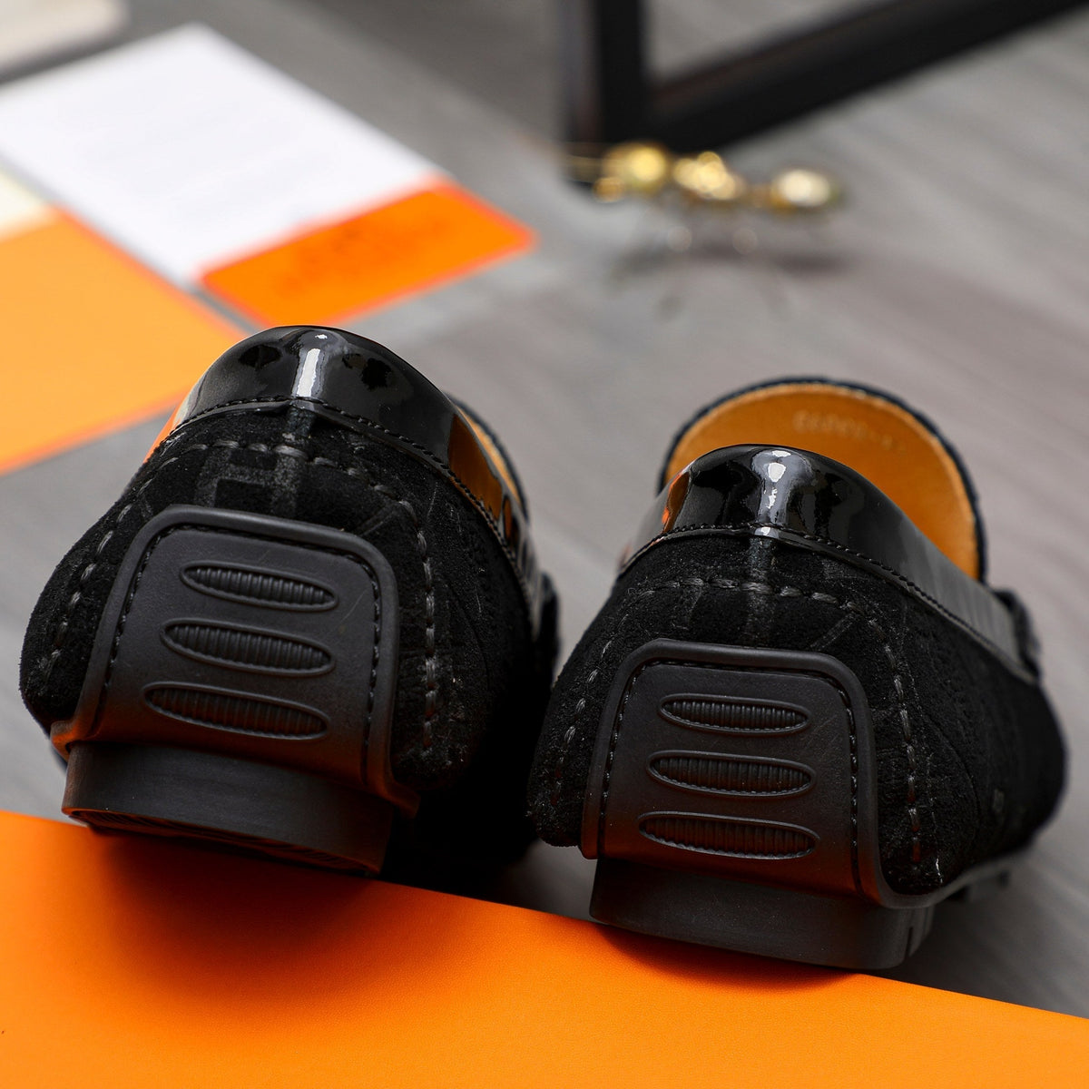 HM SQUARE MOTIF LOAFER BLACK EMBOSSED SUEDE