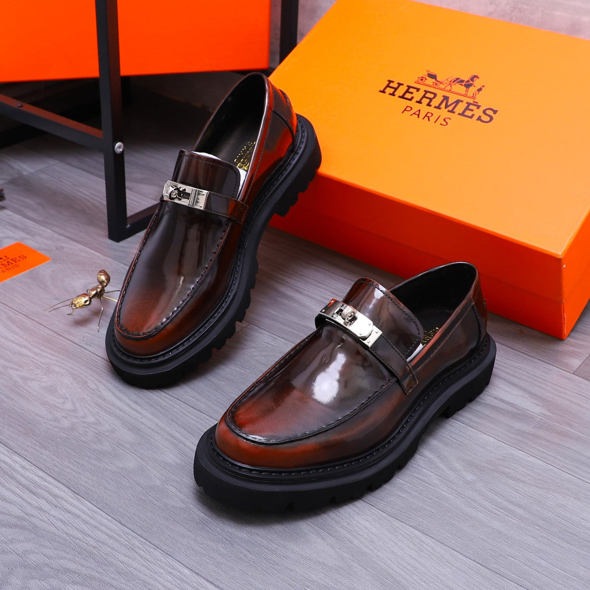 HM ICONE LOAFER GLOSSY WINE CALFSKIN