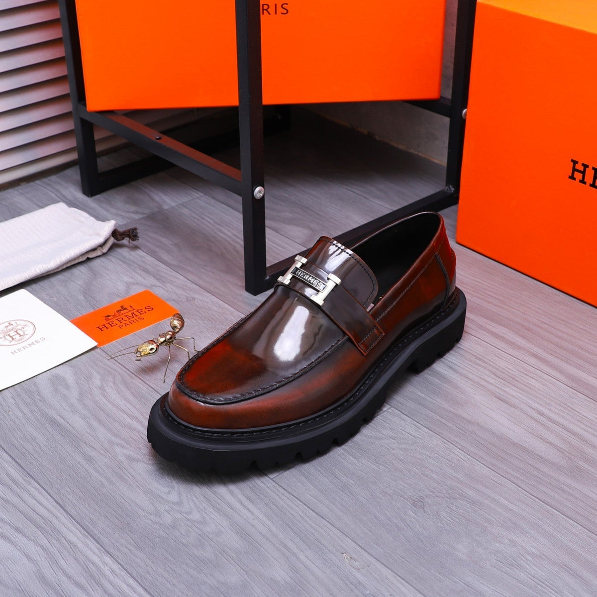 HM GREGOIRE LOAFER GLOSSY WINE CALFSKIN