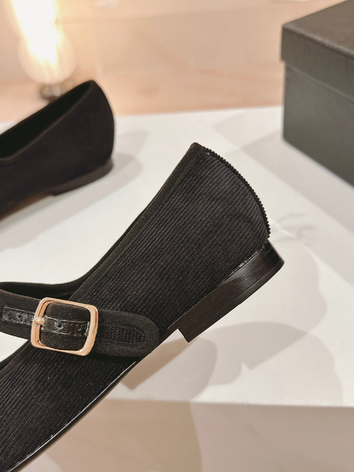 mary jane flat black corduroy