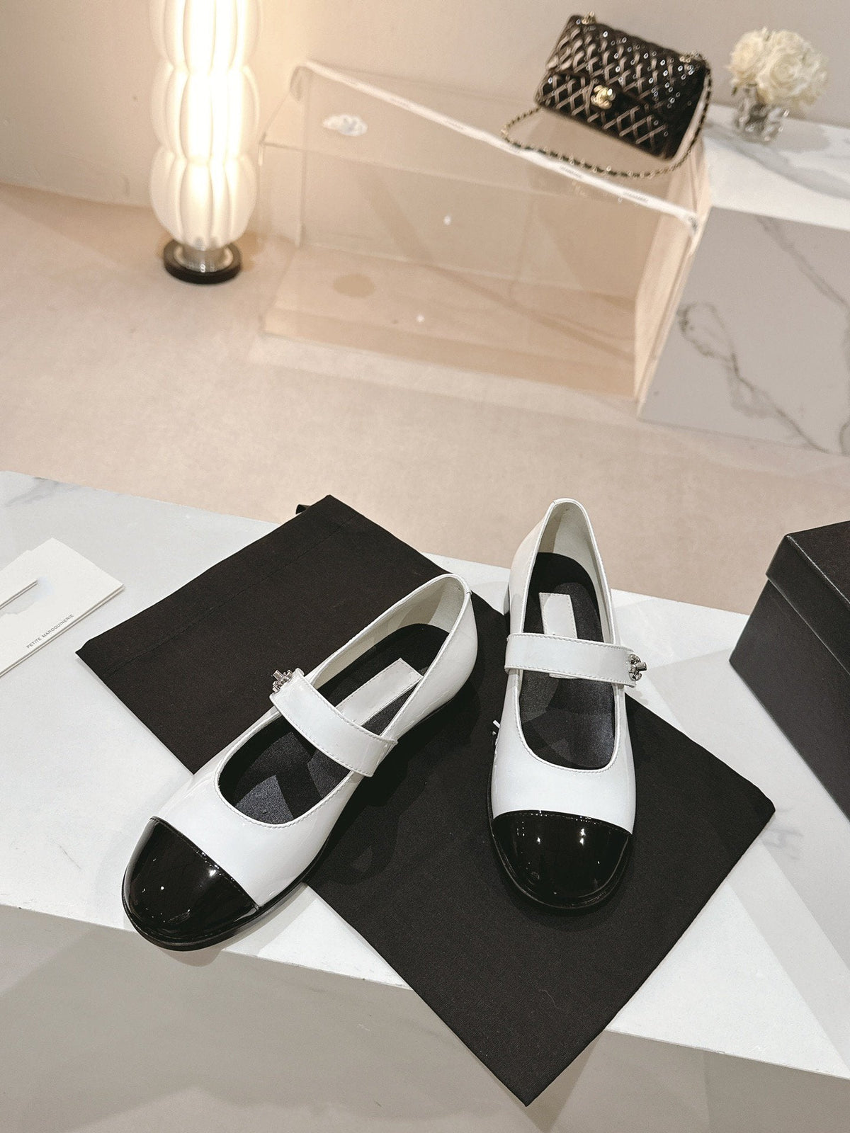 mary jane flat white black patent calfskin