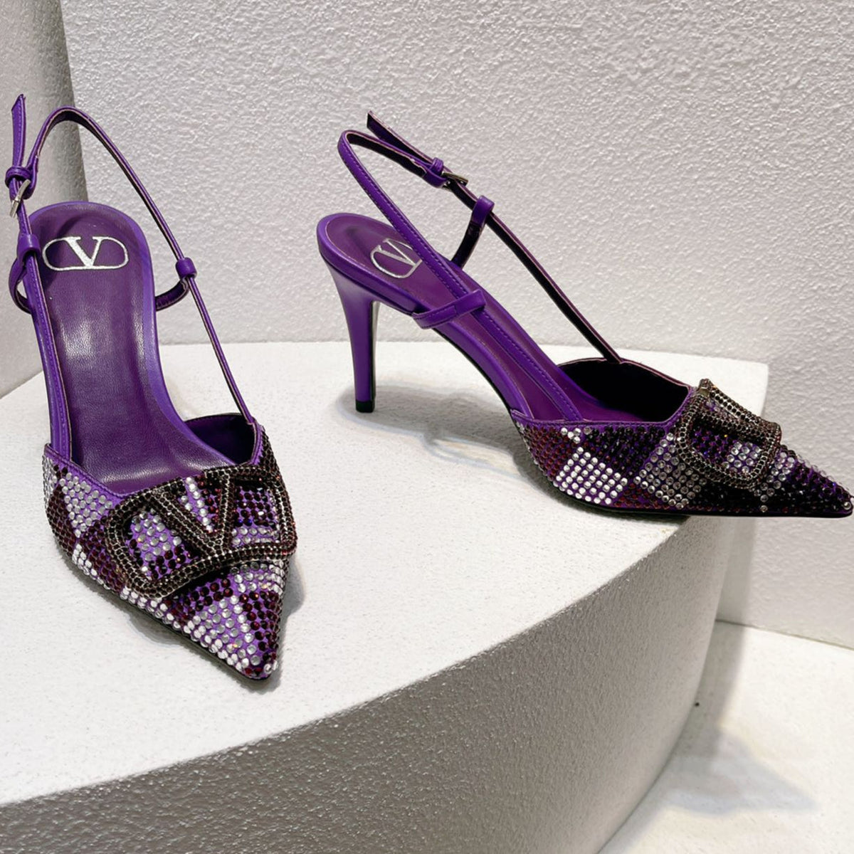 VT High Heeled Slingbacks Purple Sheepskin 292830