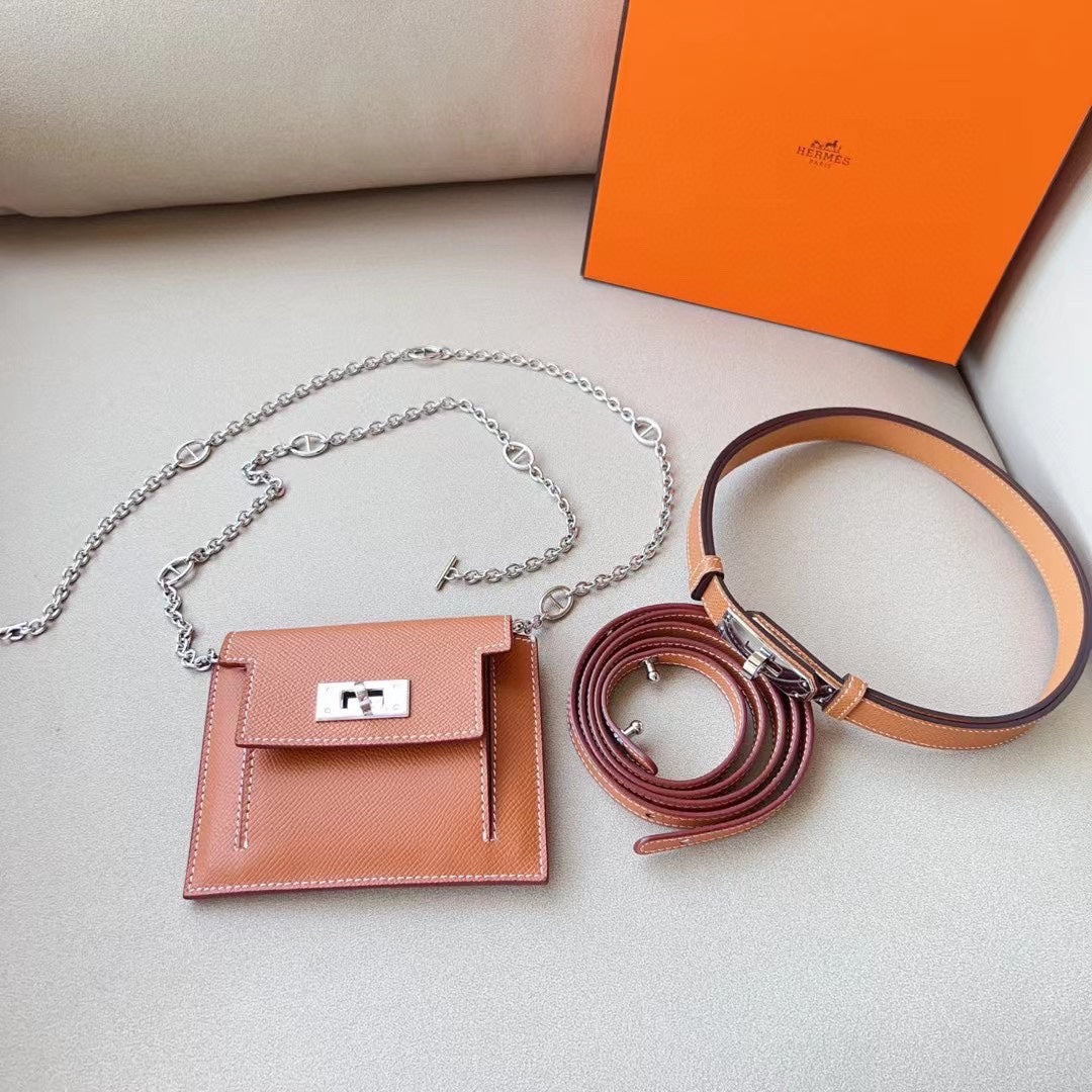 hm kelly belt 18mm with kelly pocket brown epsom silver hardware