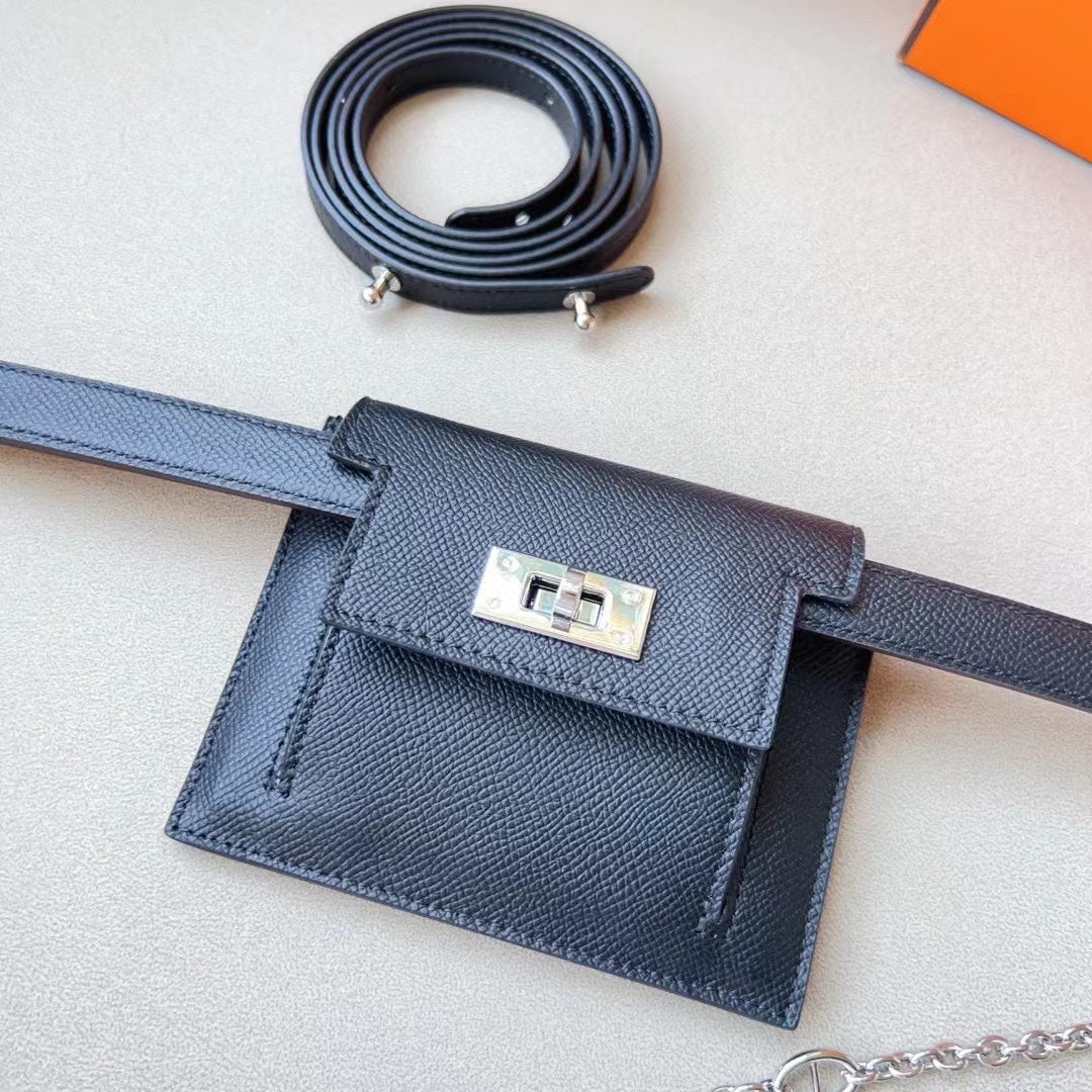 hm kelly belt 18mm with kelly pocket black epsom silver hardware
