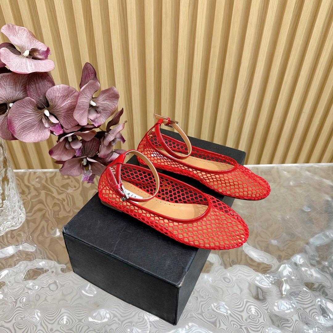Alaila Mary Jane In Red Mesh Fabric 103018