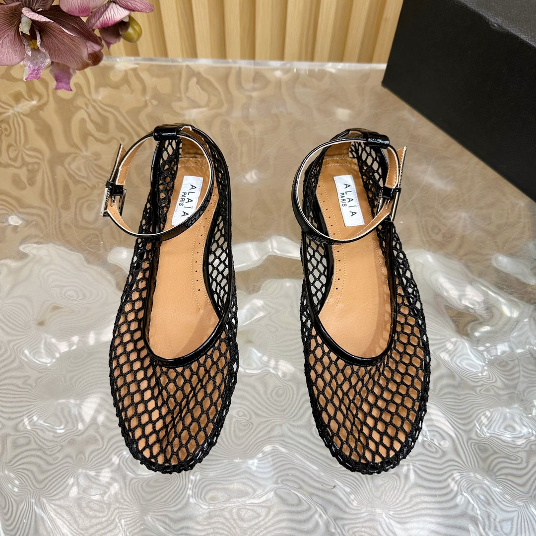 Alaila Mary Jane In Black Mesh Fabric 103020
