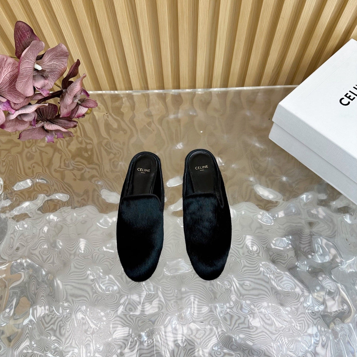 CELINE 25 Slippers Black Velvet 285912