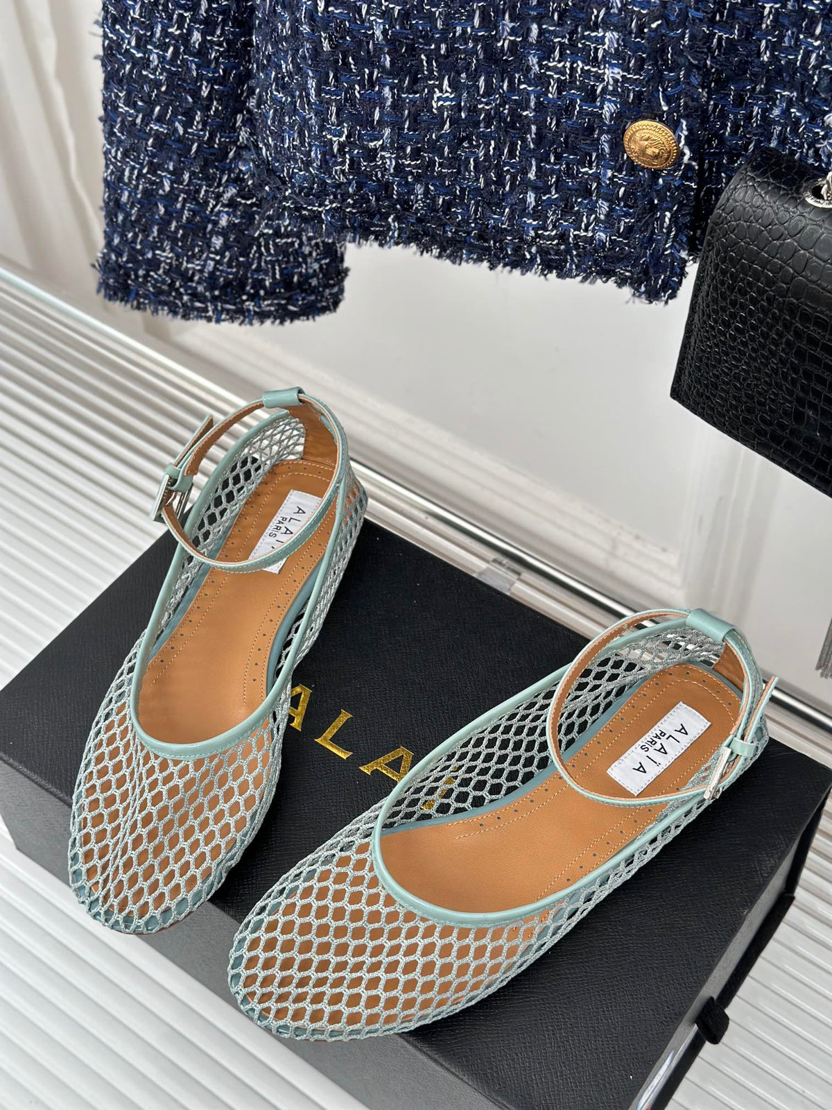 Alaia Mary Jane Ballet Flat Lagoon Green Lambskin293234