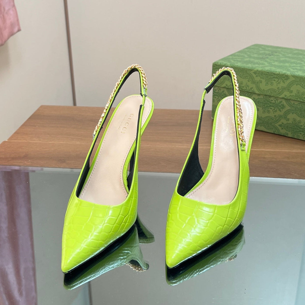 GG SIGNORIA SLINGBACK PUMP CHARTREUSE CALFSKIN