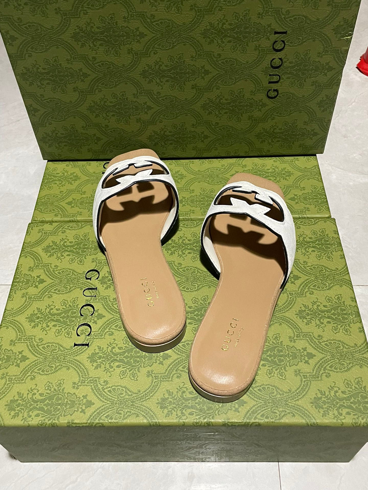 Gucci 2026 Women's Slide Sandal With Interlocking G Suede Leather 765469