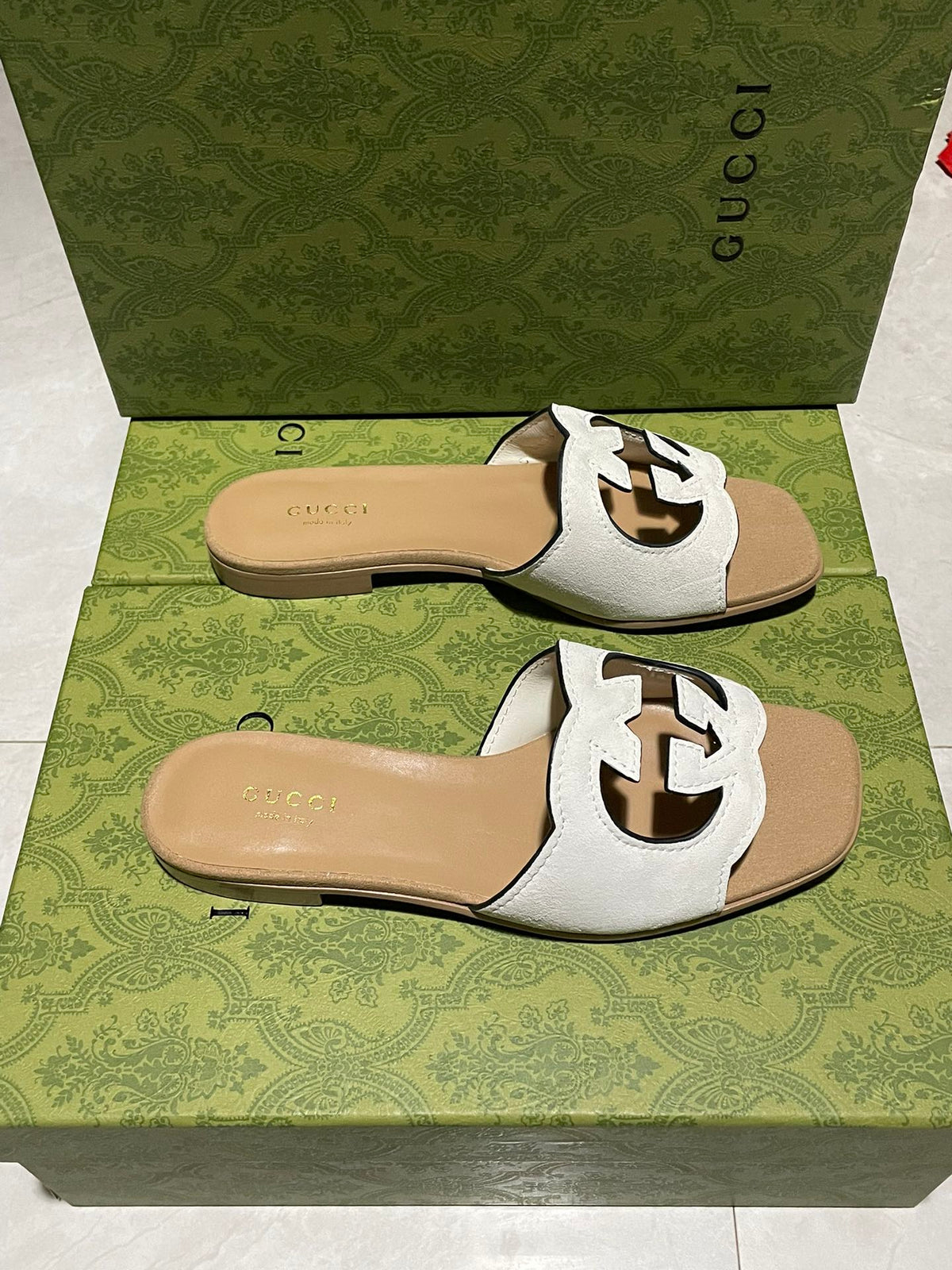 Gucci 2026 Women's Slide Sandal With Interlocking G Suede Leather 765469