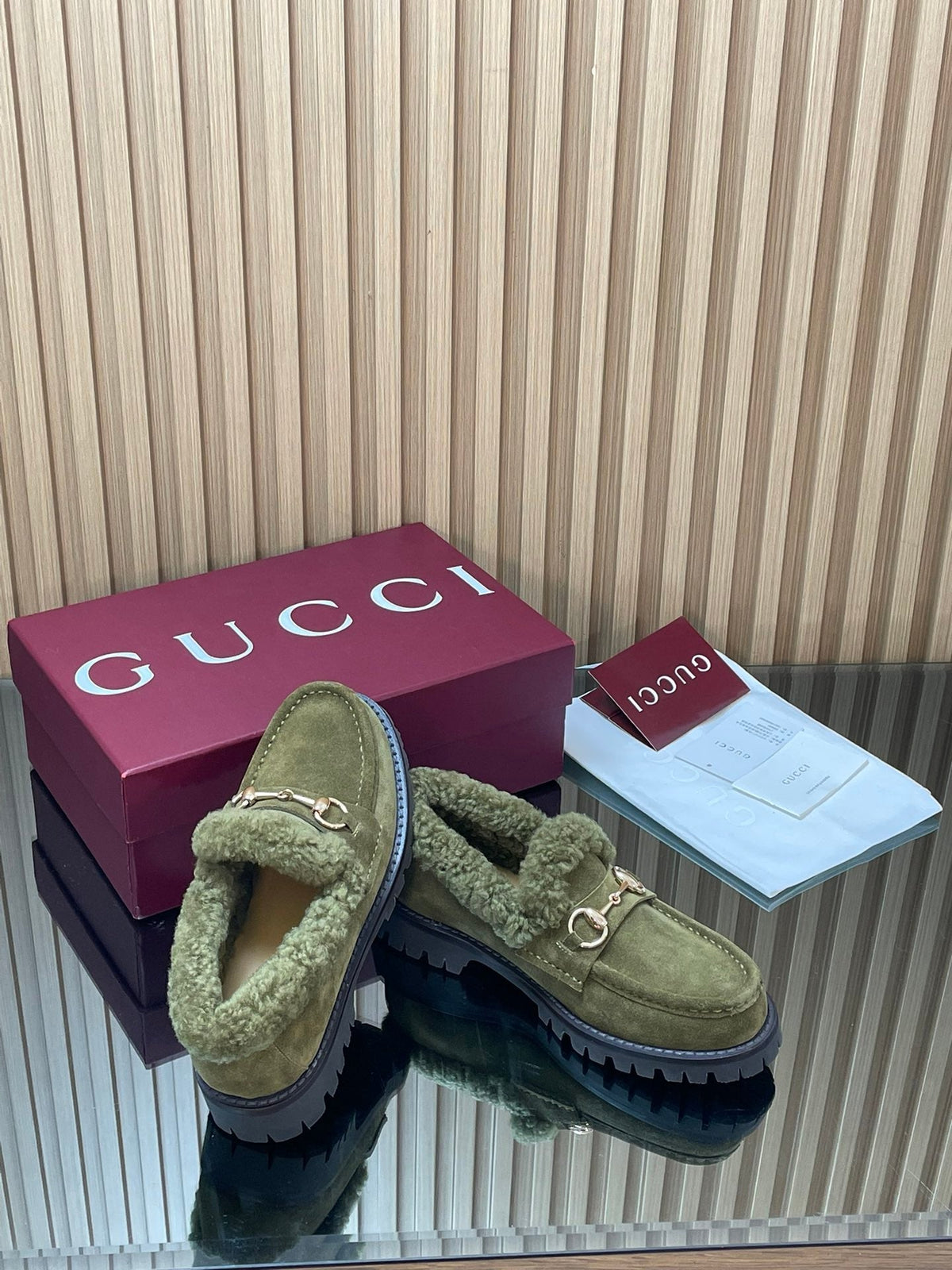 Gucci 2025 Horsebit Loafer Green Suede Wool 563047