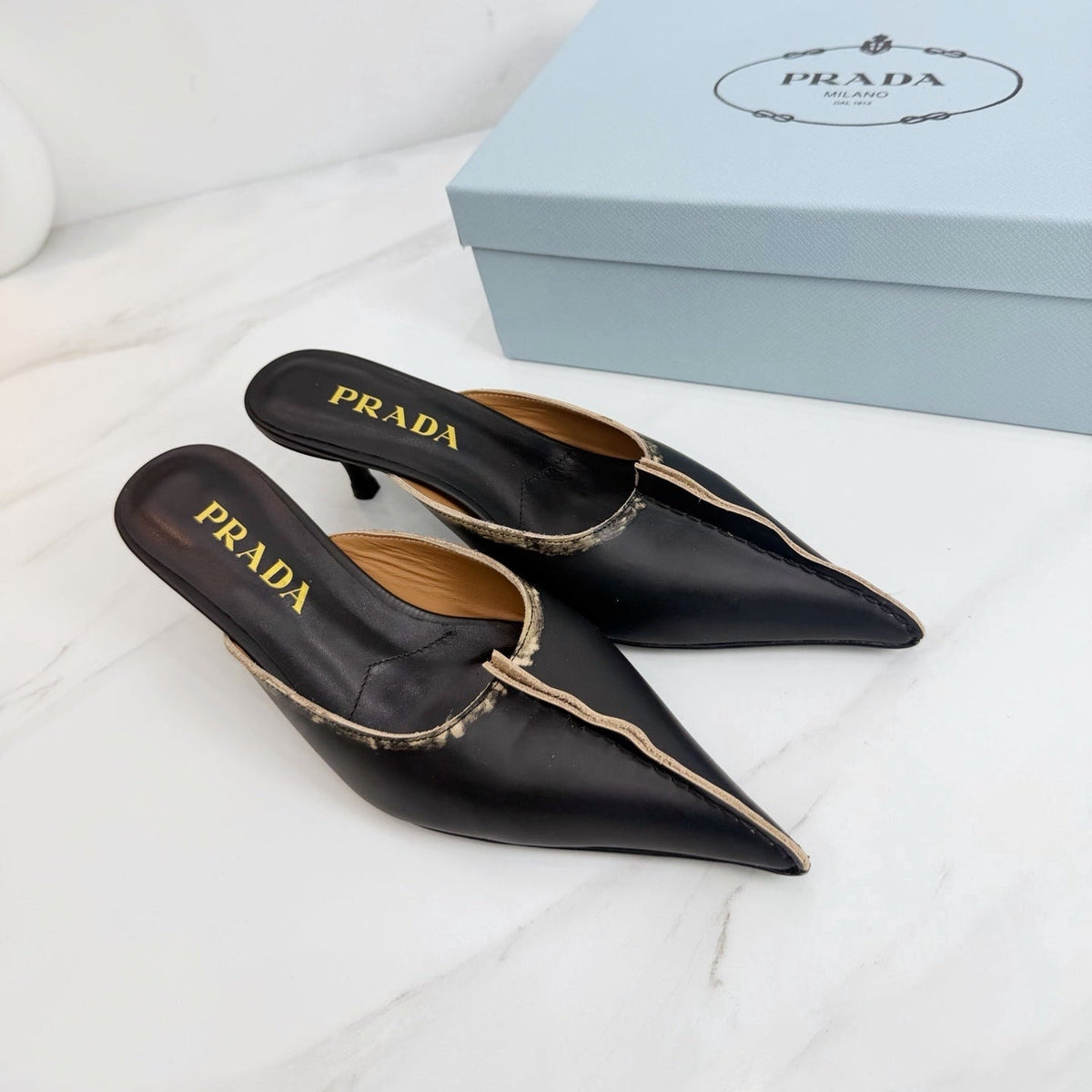 PRA 26SS High Heel Mule 55 Black Beige Cowhide 592408