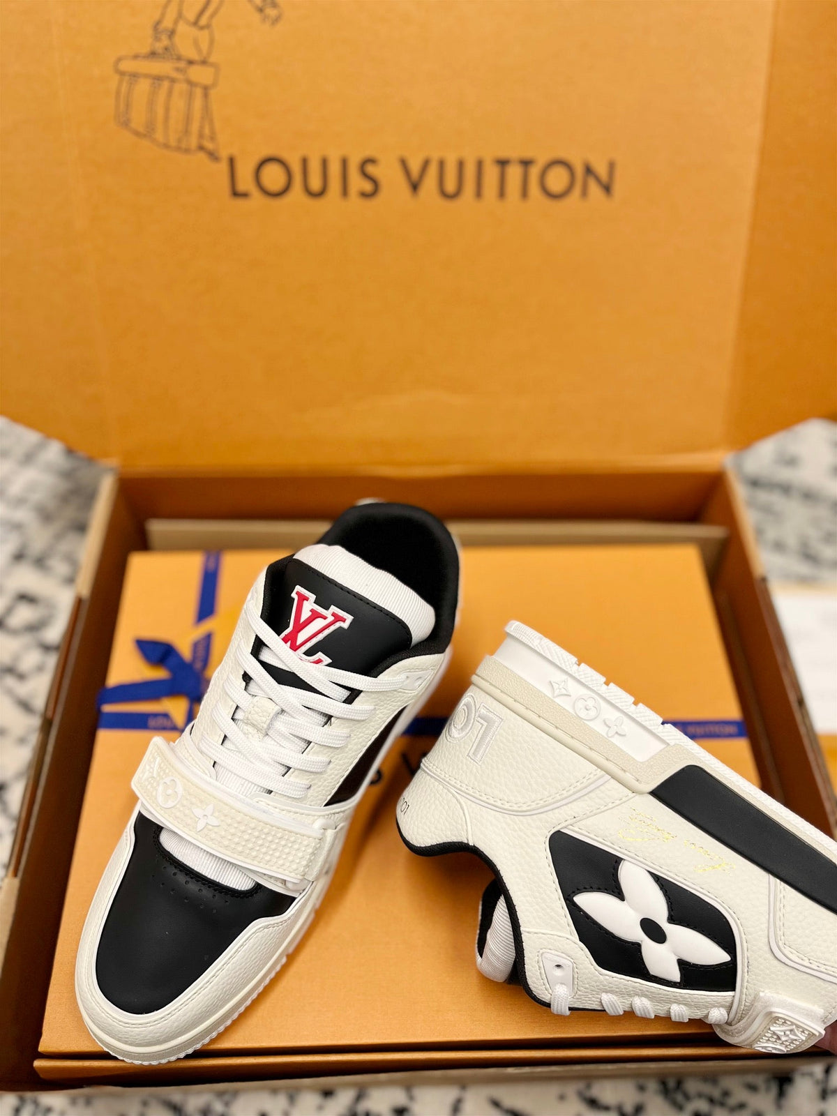 LV Trainer Sneaker Beige Black Cowhide