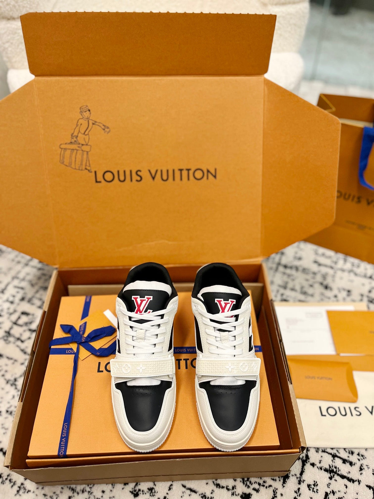 LV Trainer Sneaker Beige Black Cowhide