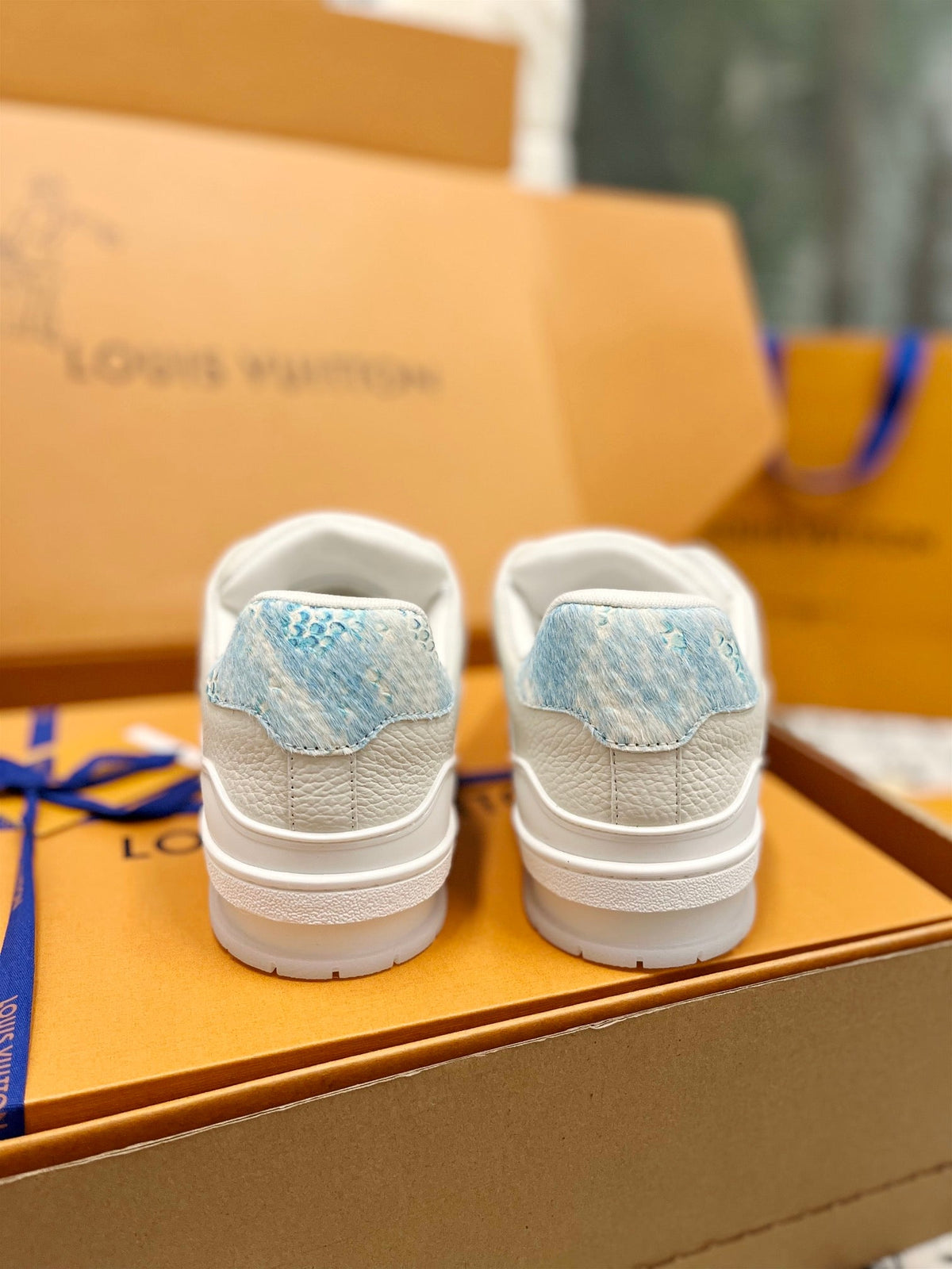 LV Trainer Sneaker White Mix Light Blue Cowhide