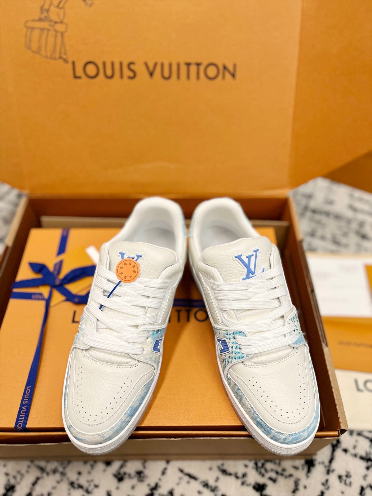 LV Trainer Sneaker White Mix Light Blue Cowhide