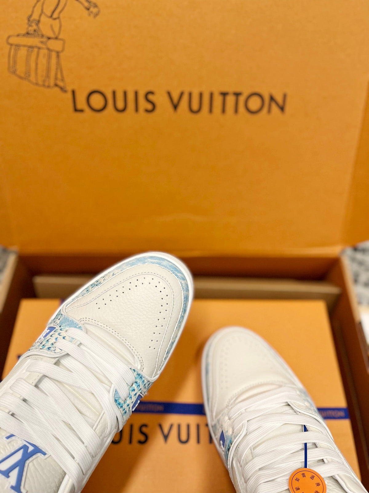 LV Trainer Sneaker White Mix Light Blue Cowhide
