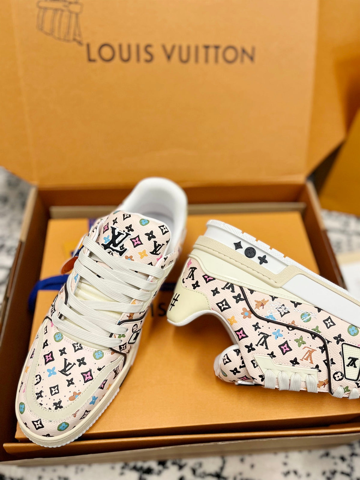LV Trainer Sneaker Beige Monogram Cowhide
