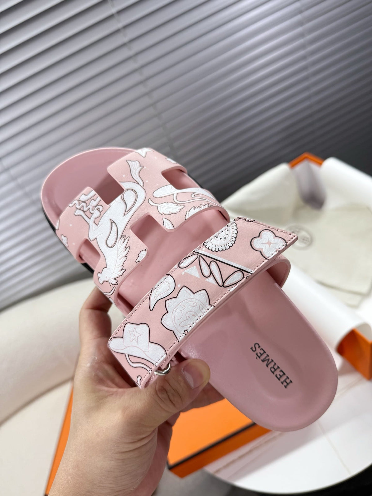 HM Chypre Sandal Pink pastel Pattern Cowhide 205492