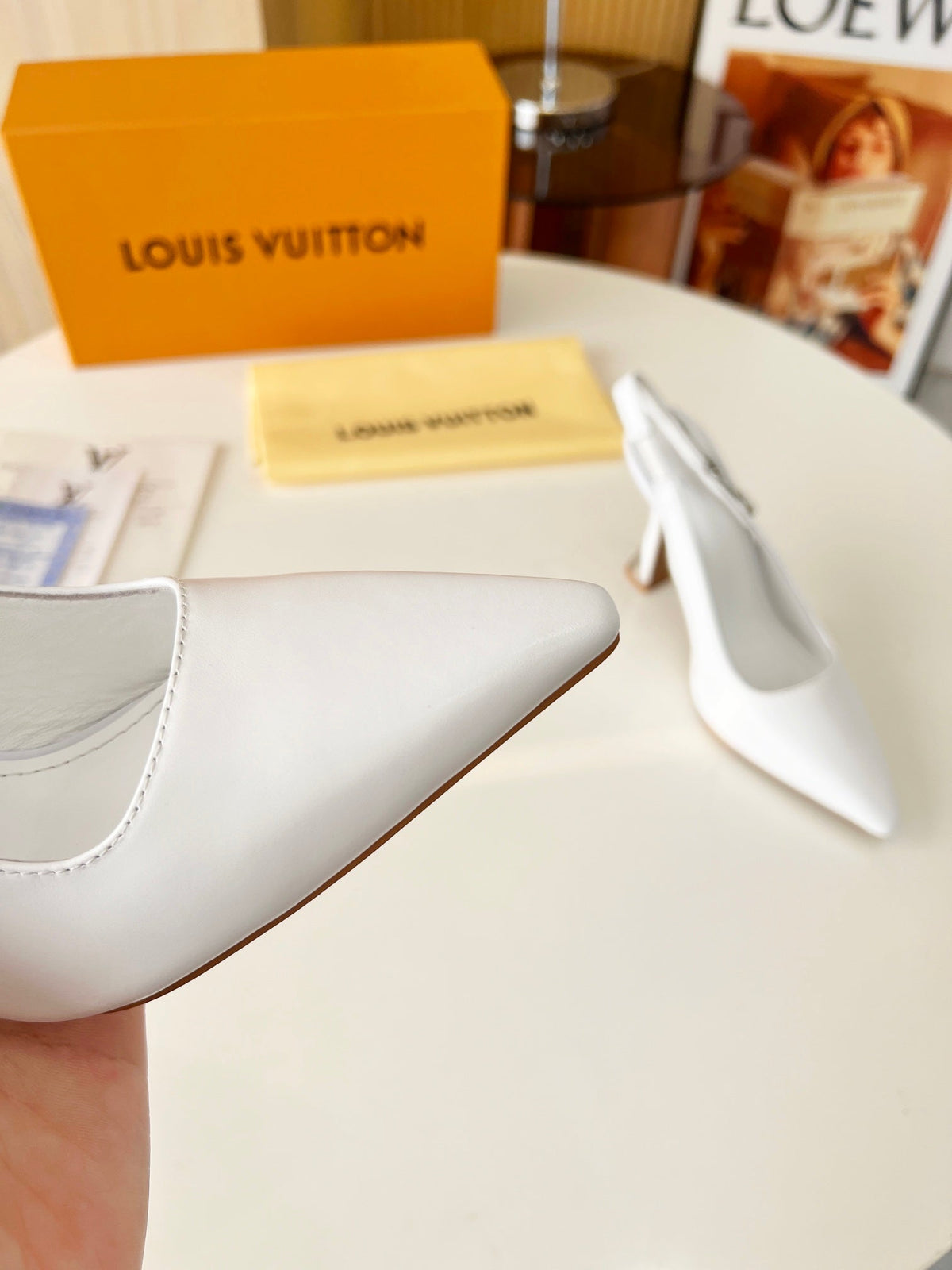 LV Spake Slingback with Chain 8.5CM White Calfskin 218291