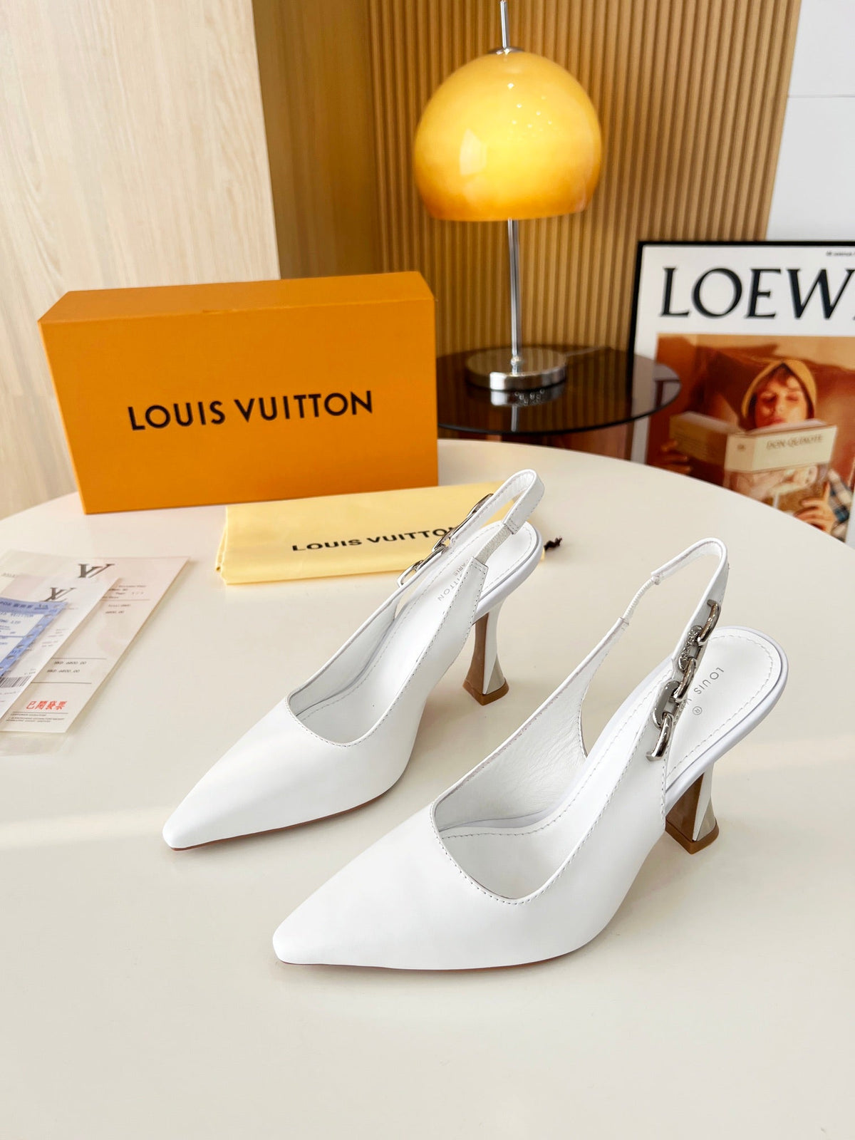 LV Spake Slingback with Chain 8.5CM White Calfskin 218291