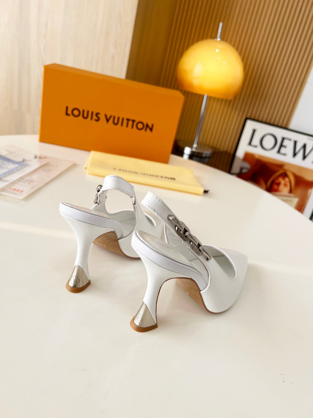 LV Spake Slingback with Chain 8.5CM White Calfskin 218291