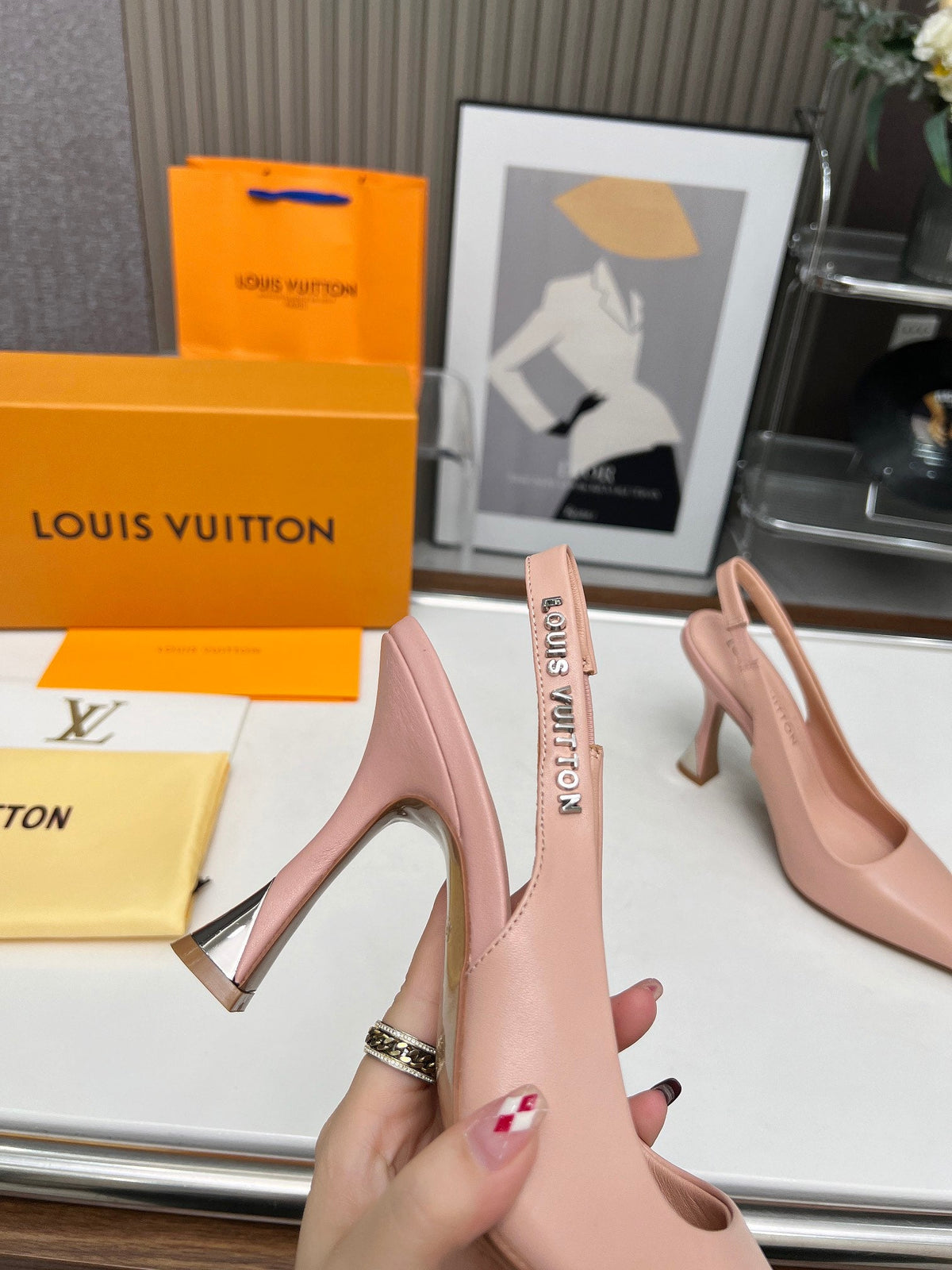 LV Spake Slingback 8.5CM Evening Sand Pink Calfskin 218293