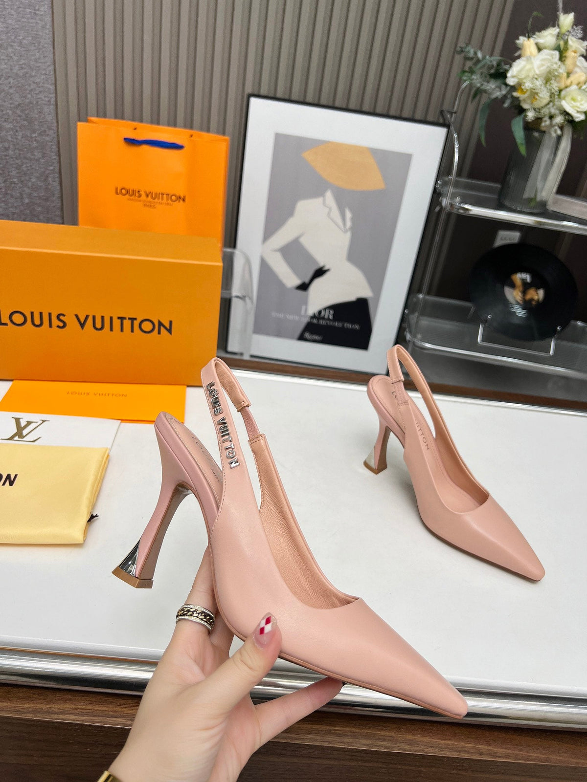 LV Spake Slingback 8.5CM Evening Sand Pink Calfskin 218293