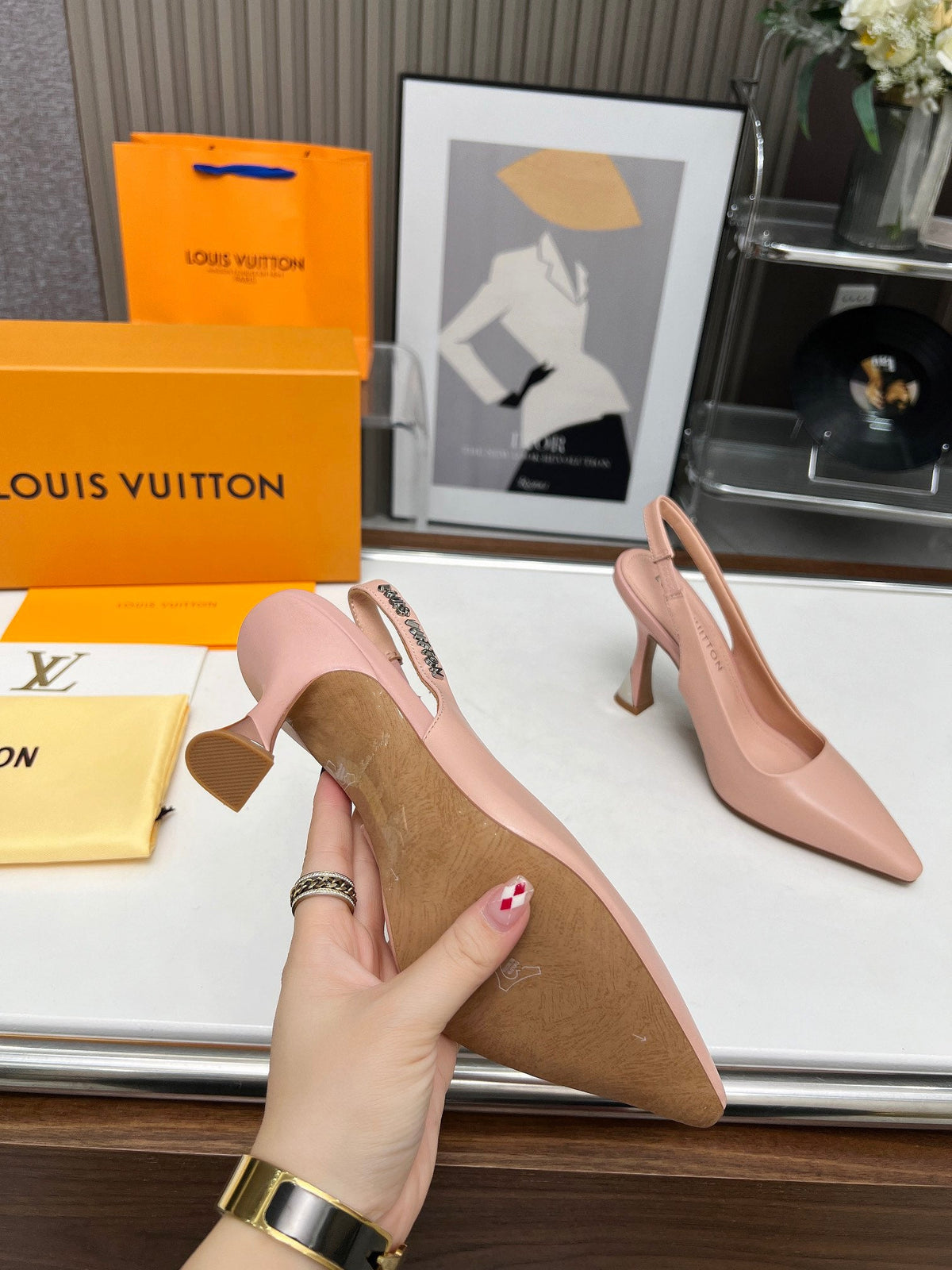 LV Spake Slingback 8.5CM Evening Sand Pink Calfskin 218293