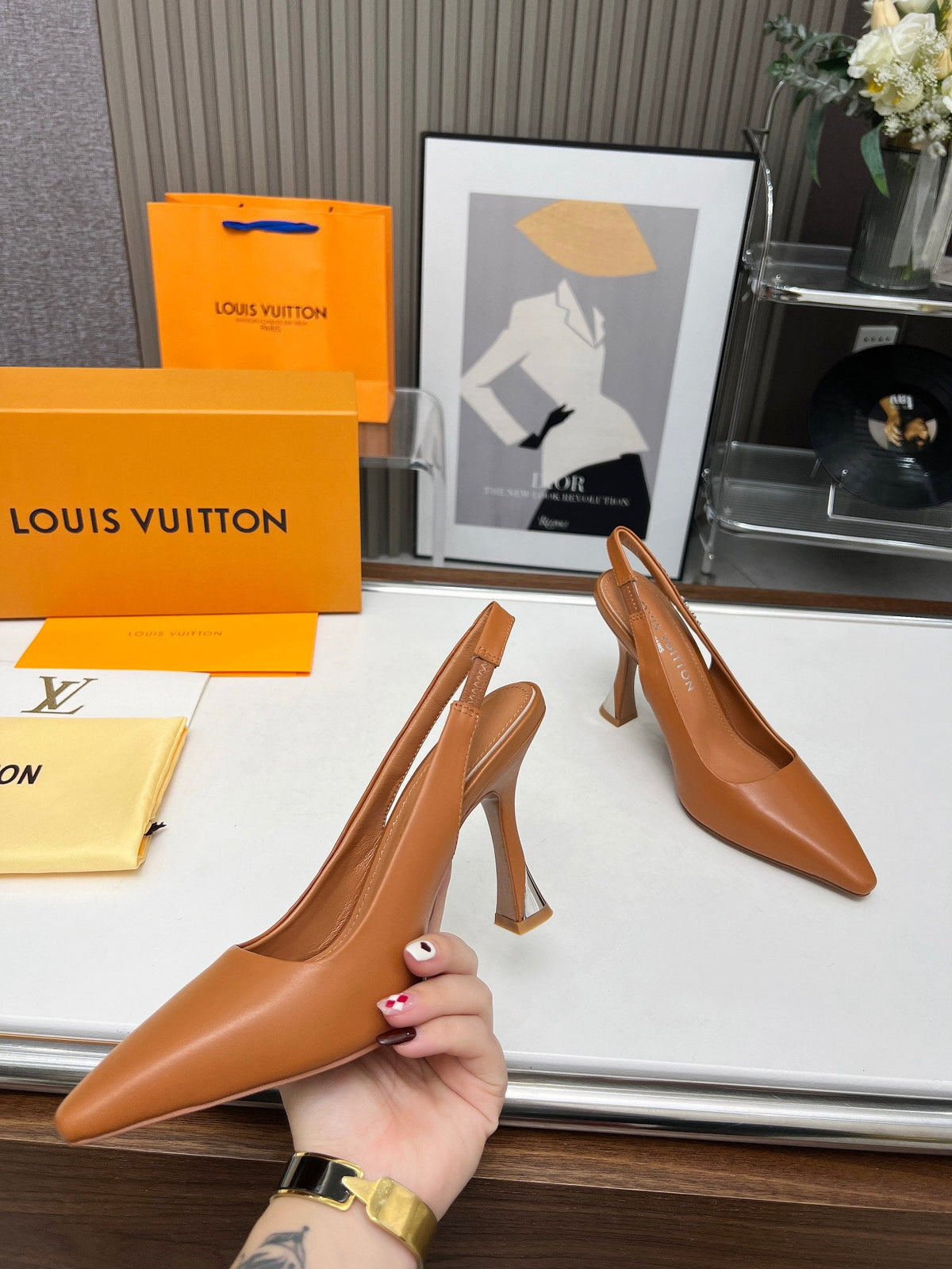 LV Spake Slingback 8.5CM Bronze Brown Calfskin 218290