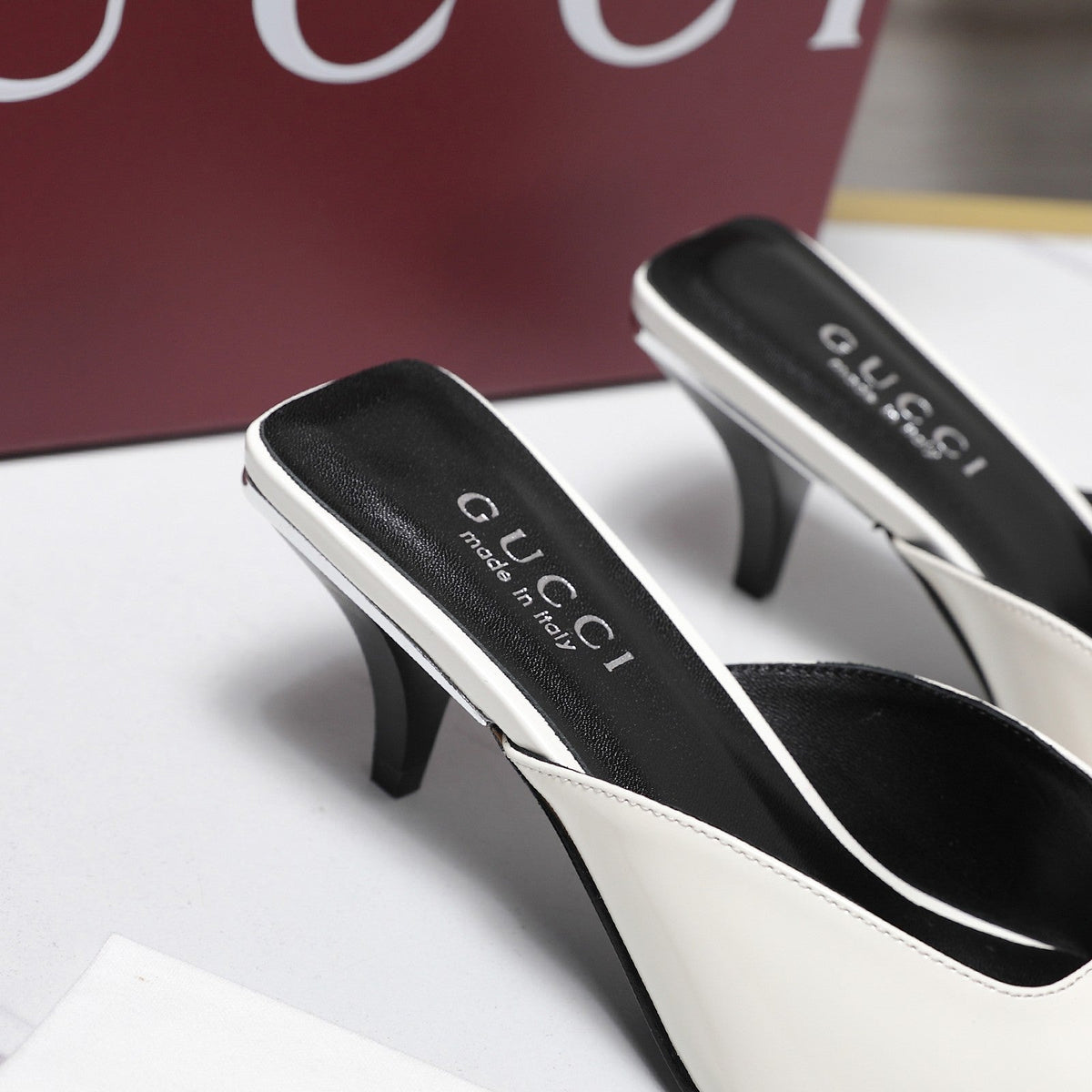 GG 26ss High Heel Mule 60 White Sheepskin 601084
