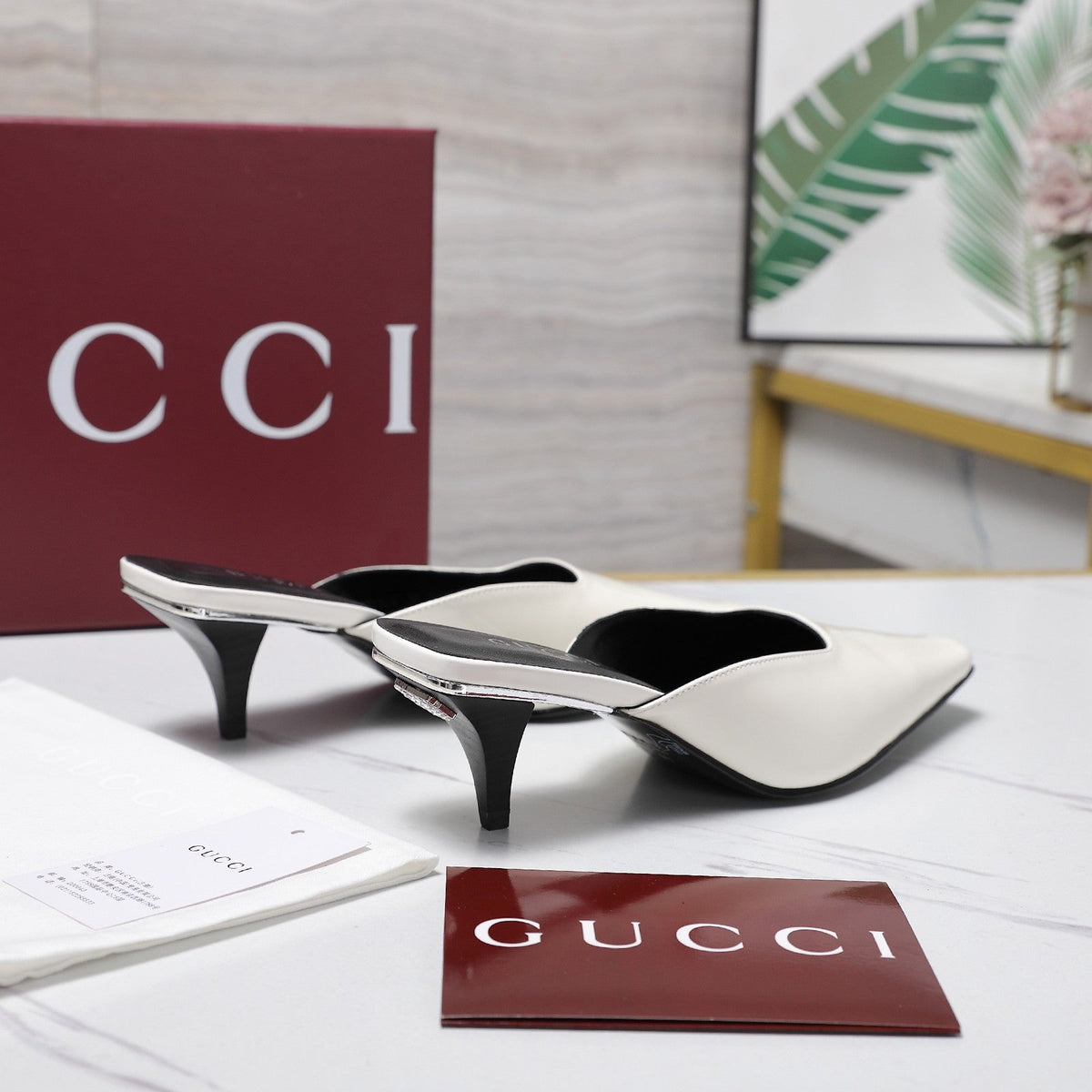GG 26ss High Heel Mule 60 White Sheepskin 601084