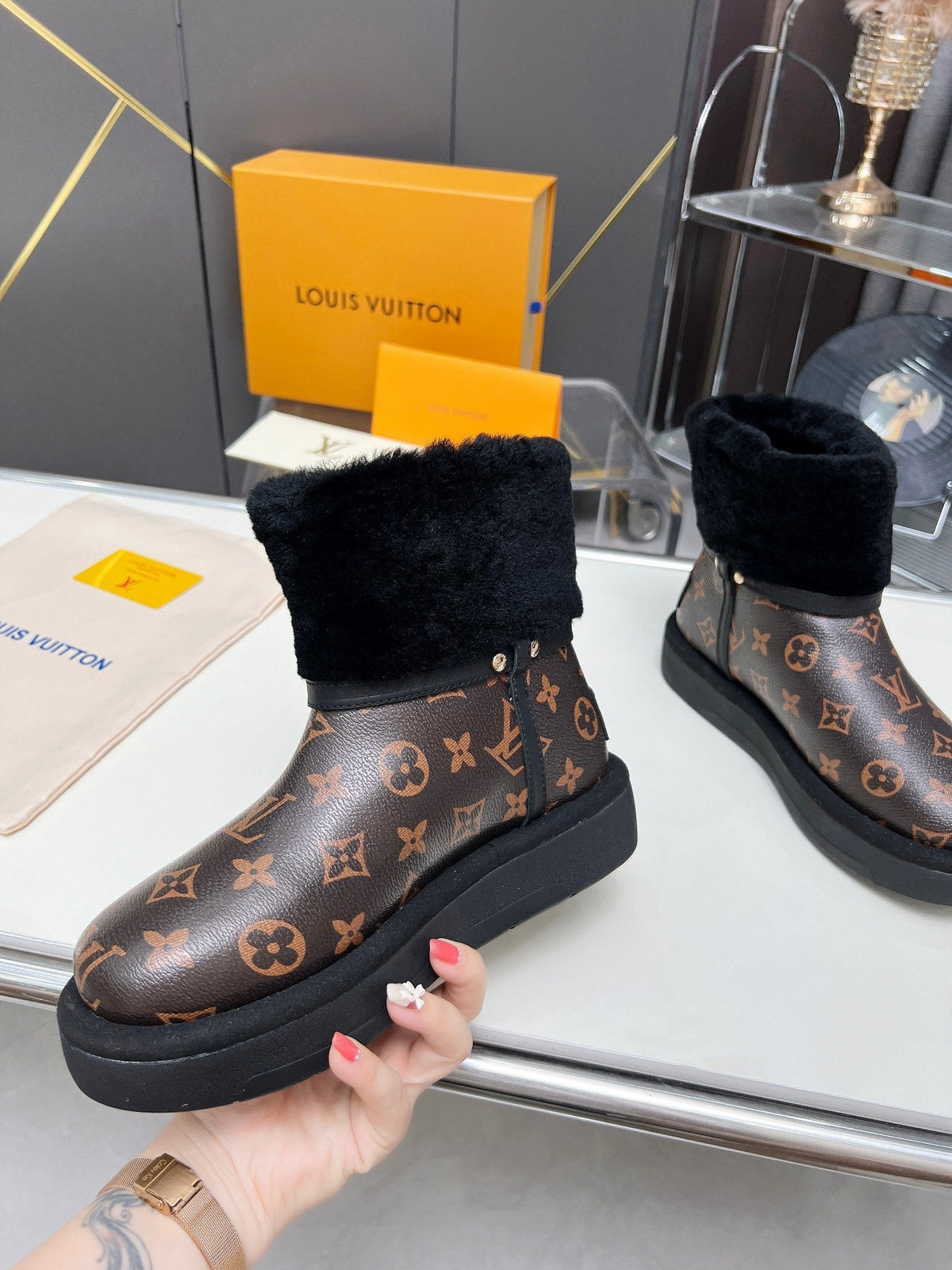 LV Aspen Platform Ankle Boot Dark Brown Monogram Cowhide