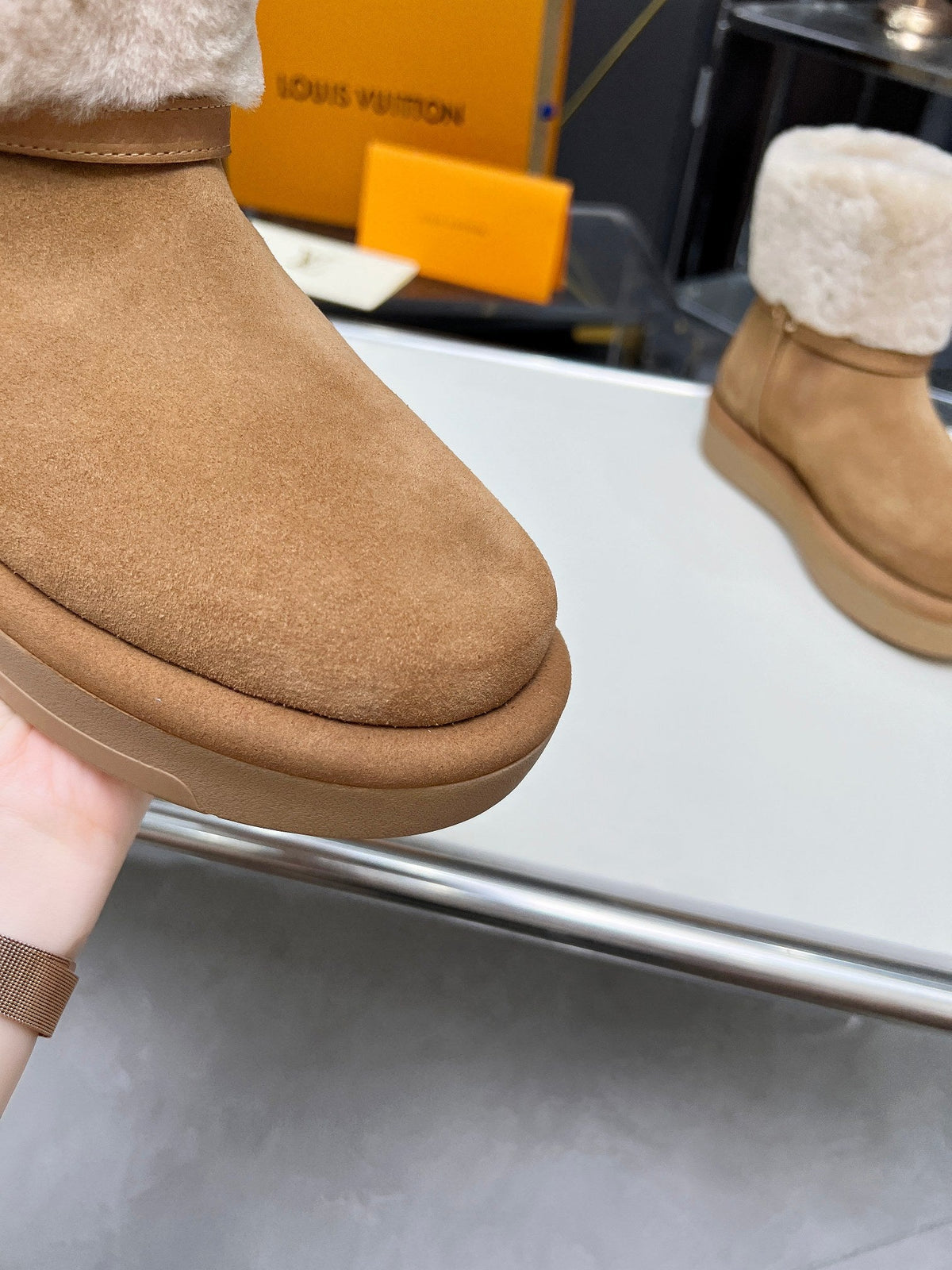 LV Aspen Platform Ankle Boot Brown White Suede