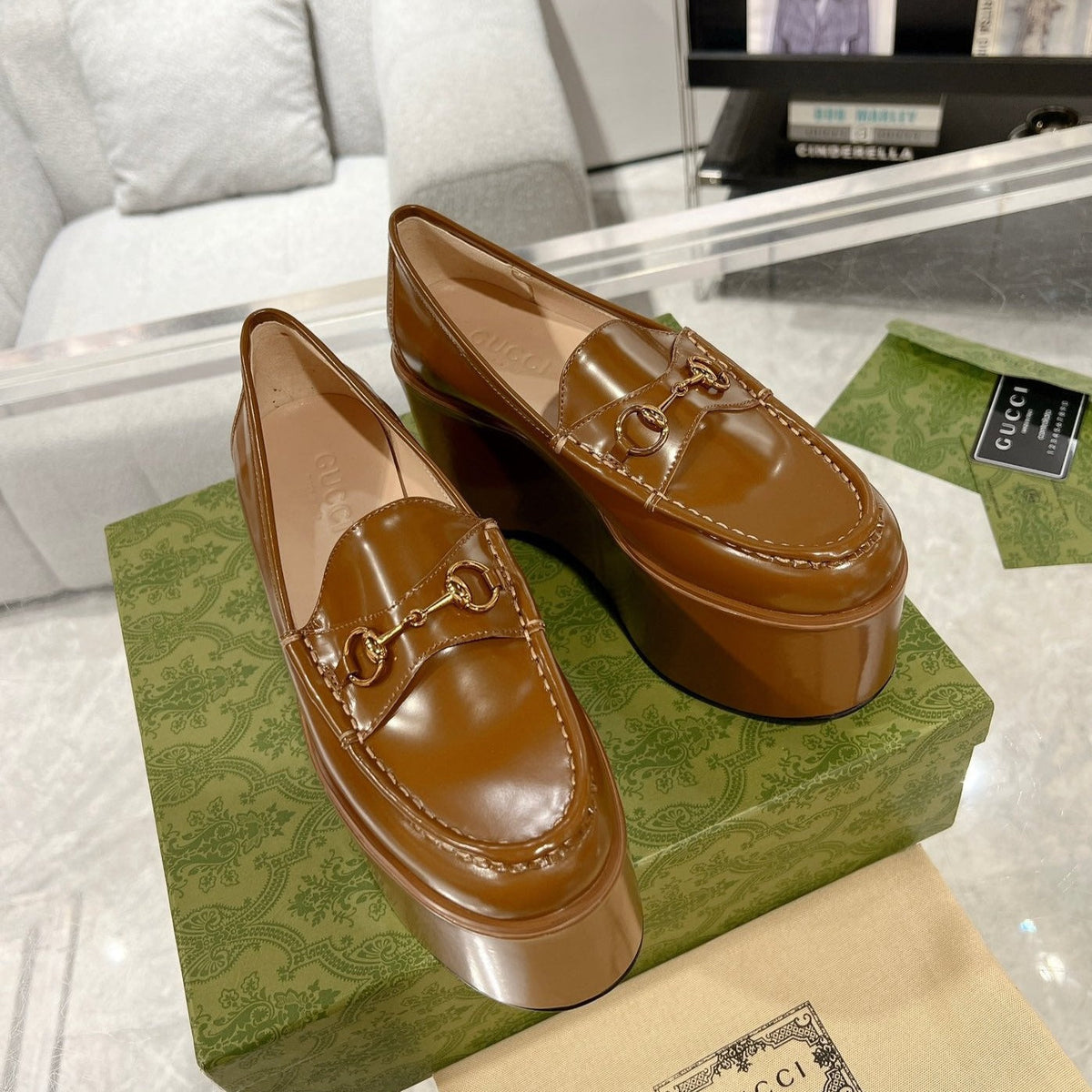 GG HORSEBIT PLATFORM LOAFER GLOSSY COPPER CALFSKIN