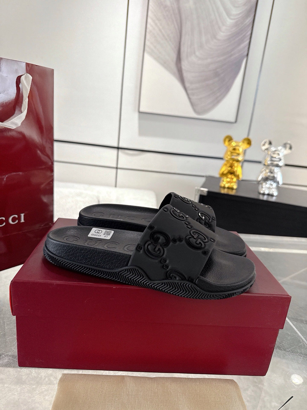 GC GG Slide Sandal Black Rubber 292416