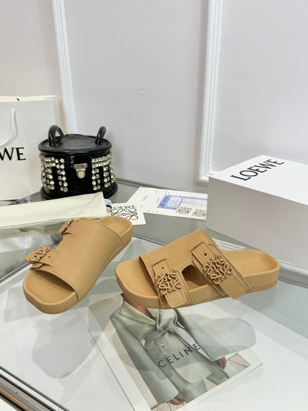 Loewe Ease Leather Slide Beige Sheepskin 246541