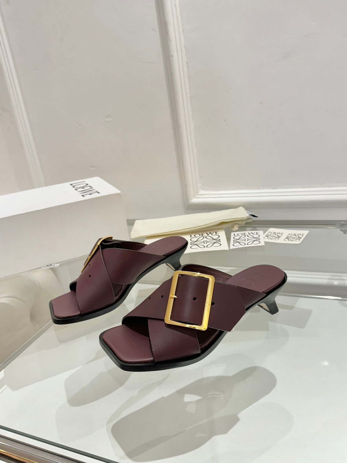 Loewe Petal Belt Mule Mahogany Red Cowhide